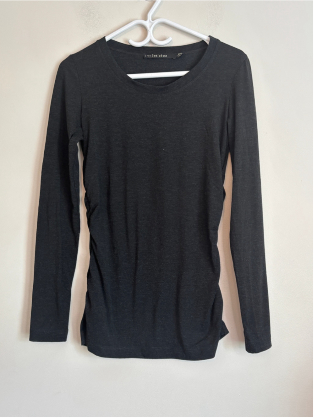 Iris Setlakwe Long Sleeve Tee Dark Gray Womens Size M Ruched Sides Classic